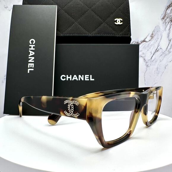 CHANEL Accessories - New CHANEL Eyeglasses Brown Gold Chain CC Rectangle 52mm Rx-able